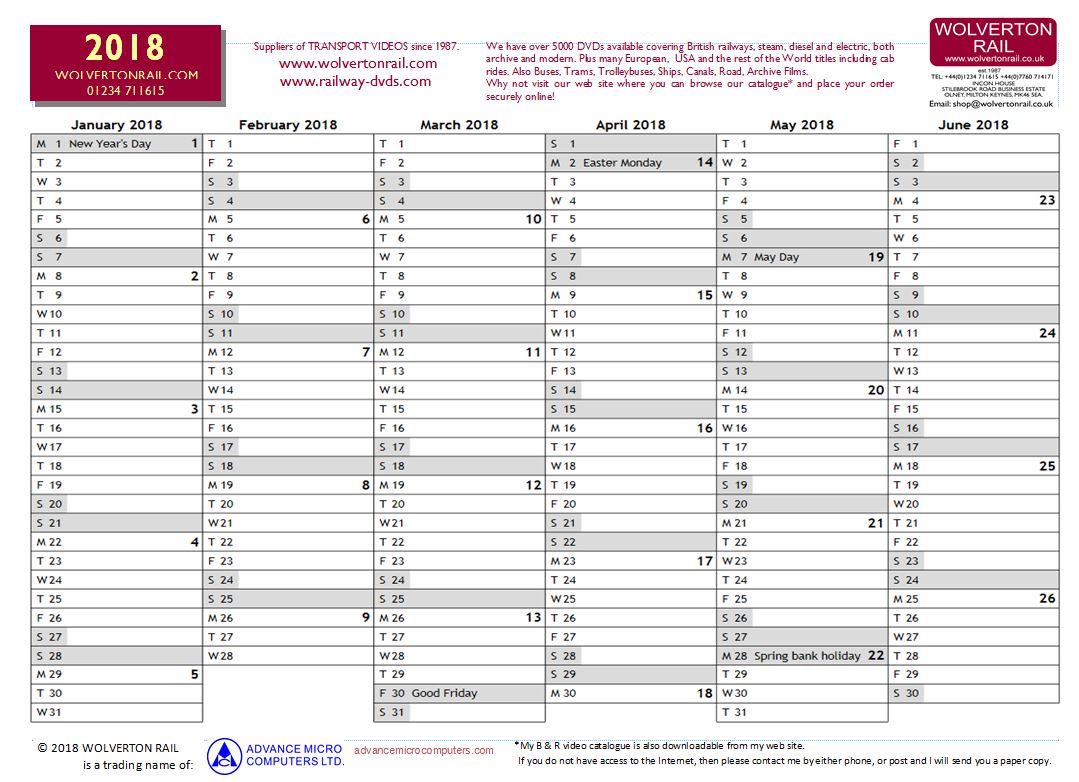 FREE Wolverton Rail Monthly Planner (Paper Version, include with your order)